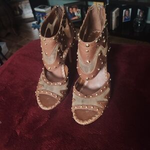 Boutique 9 Brown Studded Mesh High Heel Sandals